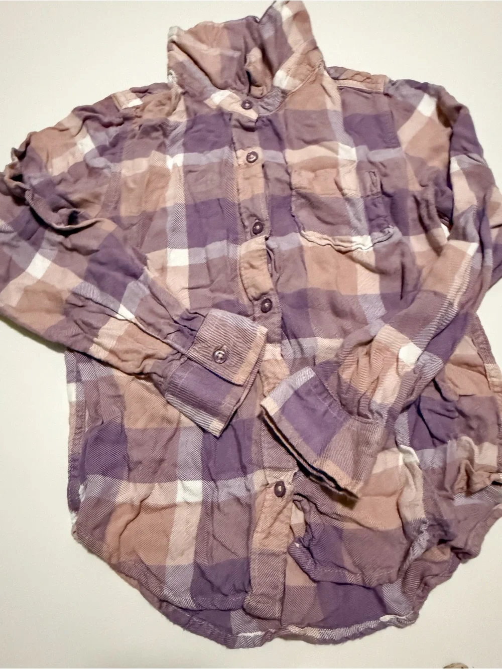 Kids Plaid Button-Down Shirt in Lavender and Tan